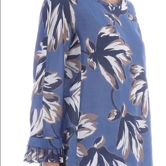 S MaxMara Blue Eleonor Ramie Floral blouse Size 12 - Picture 4 of 8